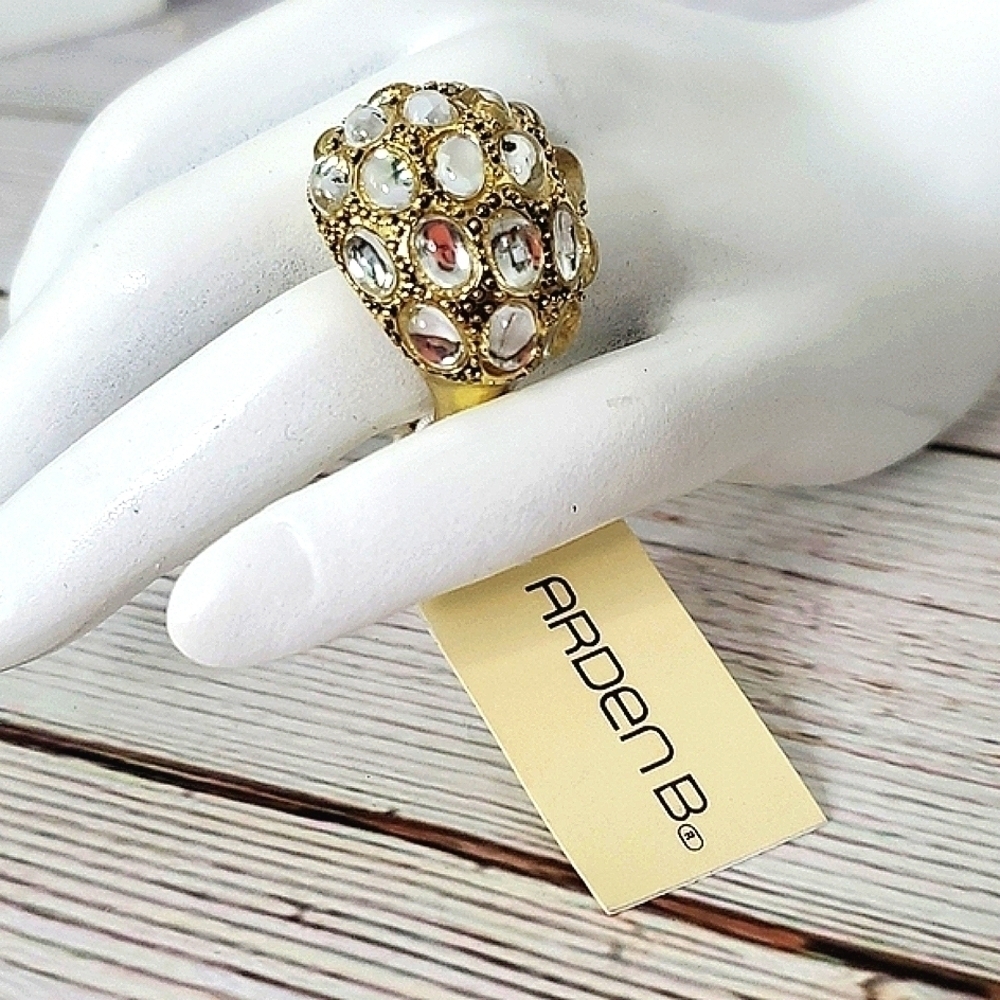 ARDEN B SIZE 7.5 GOLD RING RHINESTONES PARTY NWT